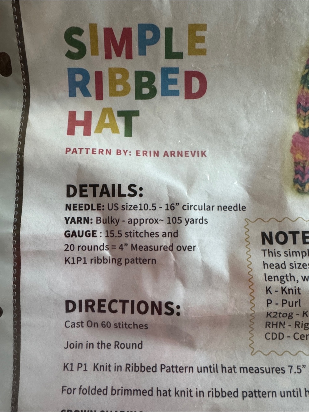 Simple Ribbed Hat Knitting Kit - Multicolor - Picture 3 of 4